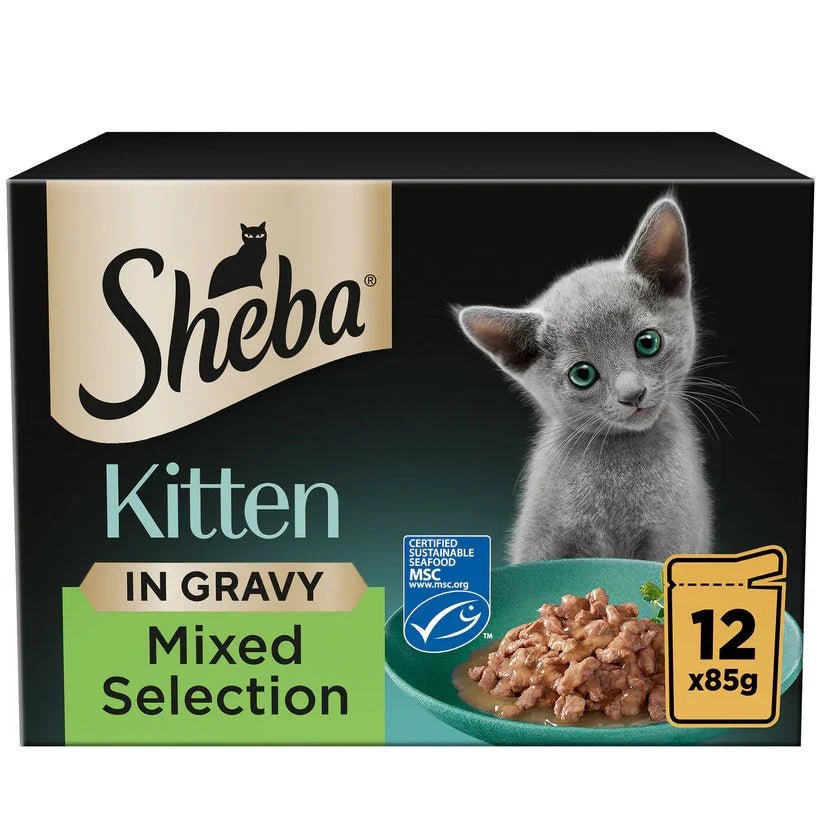 SHEBA Mixed Selection Kitten Wet Cat Food in Gravy 12 x 85g Pouch | Luxury Home Accessories | Heulog Glow