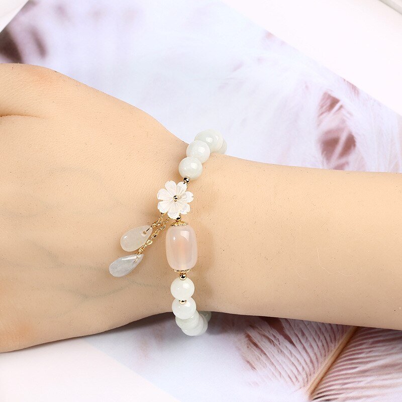 Shell flower jade water drop bracelet | Luxury Home Accessories | Heulog Glow