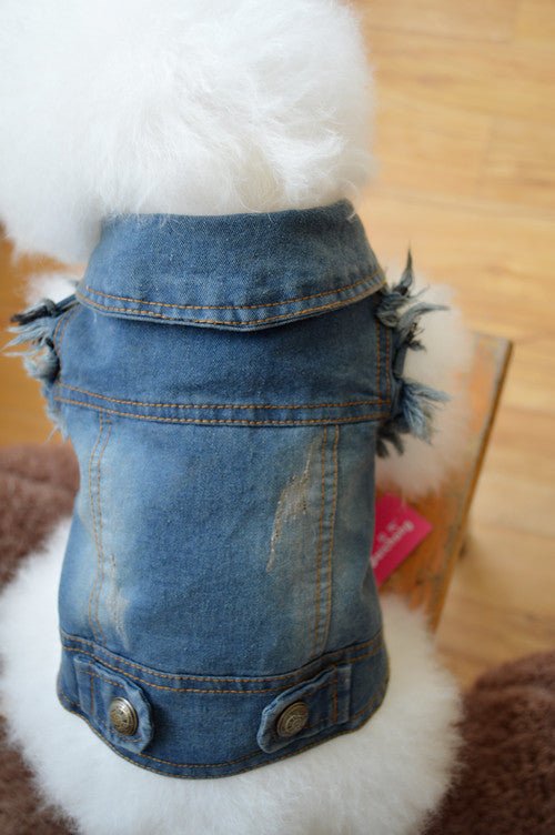 Shell Pet Dog Clothes Teddy VIP Bichon Pet Autumn And Winter Clothing Retro Scratch Pattern Personality Denim Vest | Luxury Home Accessories | Heulog Glow