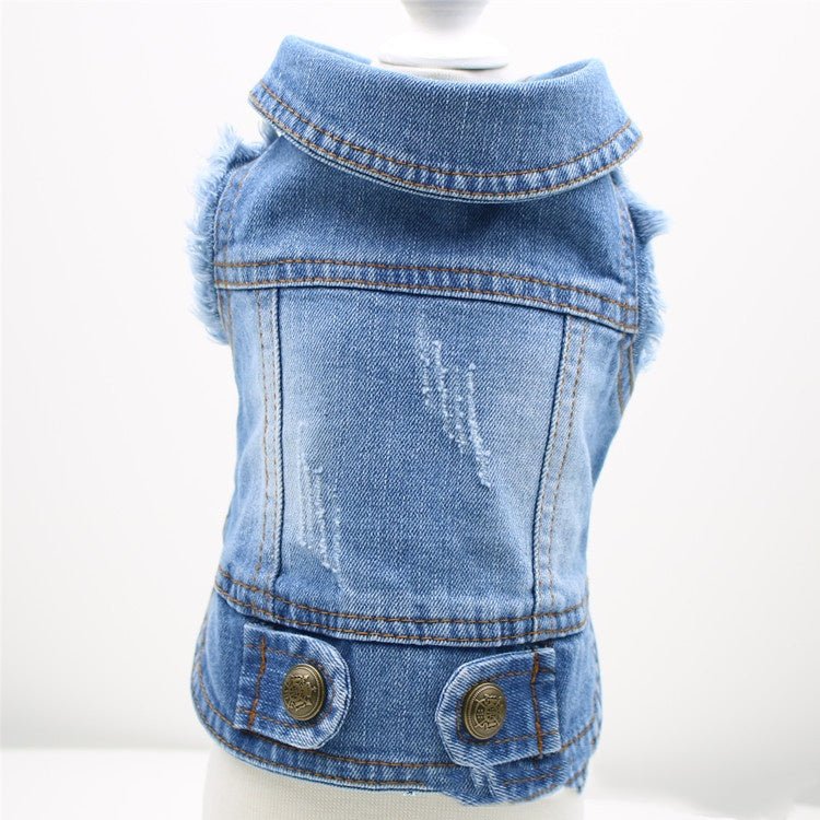 Shell Pet Dog Clothes Teddy VIP Bichon Pet Autumn And Winter Clothing Retro Scratch Pattern Personality Denim Vest | Luxury Home Accessories | Heulog Glow