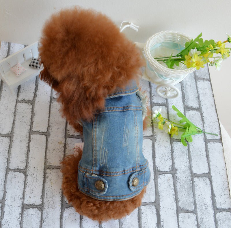 Shell Pet Dog Clothes Teddy VIP Bichon Pet Autumn And Winter Clothing Retro Scratch Pattern Personality Denim Vest | Luxury Home Accessories | Heulog Glow
