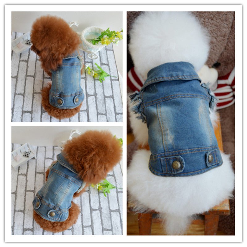 Shell Pet Dog Clothes Teddy VIP Bichon Pet Autumn And Winter Clothing Retro Scratch Pattern Personality Denim Vest | Luxury Home Accessories | Heulog Glow