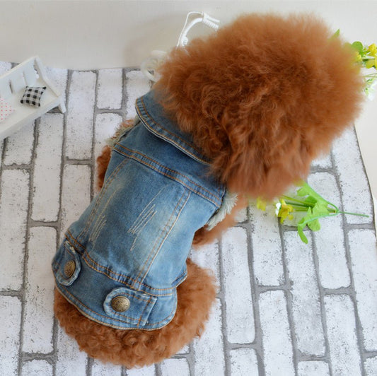 Shell Pet Dog Clothes Teddy VIP Bichon Pet Autumn And Winter Clothing Retro Scratch Pattern Personality Denim Vest | Luxury Home Accessories | Heulog Glow