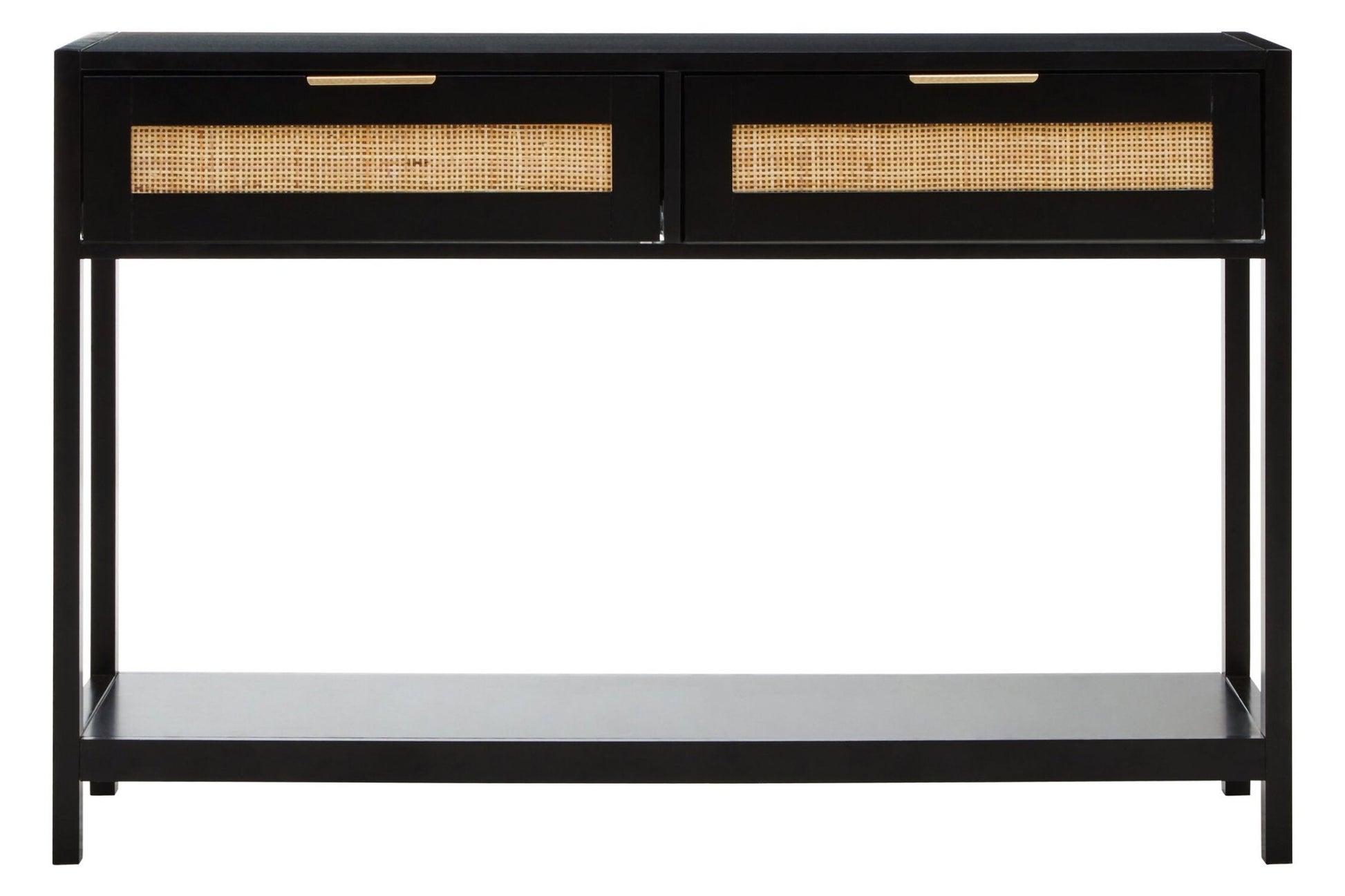 Sherman Black Wood and Rattan Two Drawer Console Table | Luxury Home Accessories | Heulog Glow