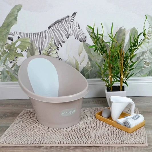 Shnuggle Newborn Baby Bath with Plug - Taupe | Luxury Home Accessories | Heulog Glow