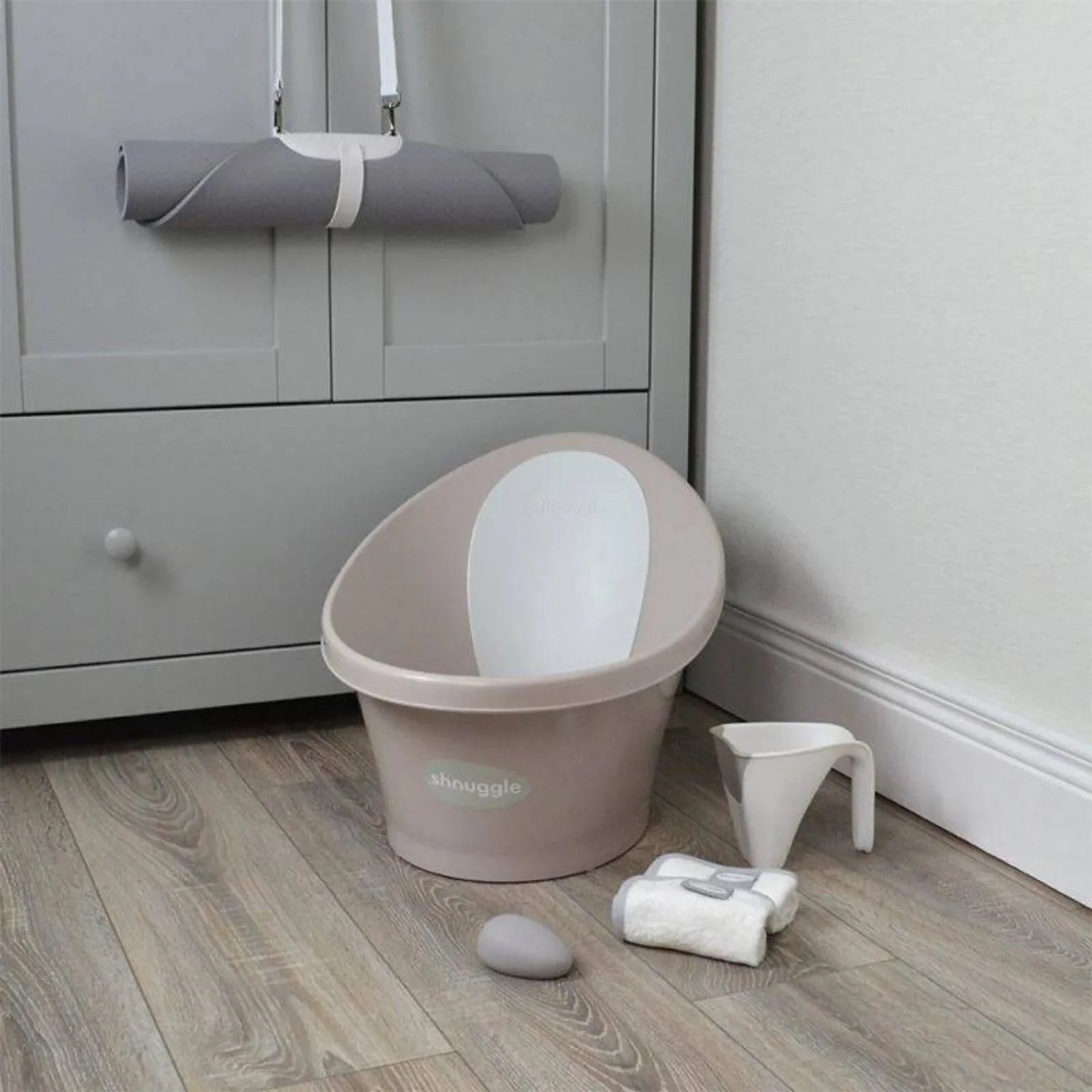 Shnuggle Newborn Baby Bath with Plug - Taupe | Luxury Home Accessories | Heulog Glow
