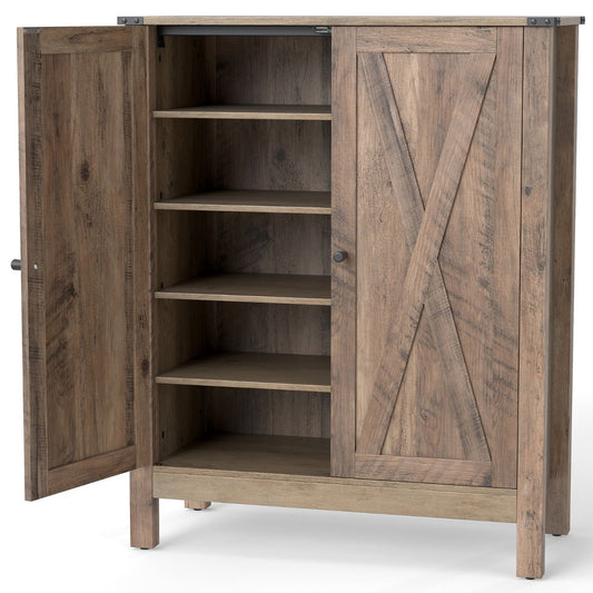 6-Tier Farmhouse Shoe Storage Organizer Freestanding Wooden Shoe Rack-Oak