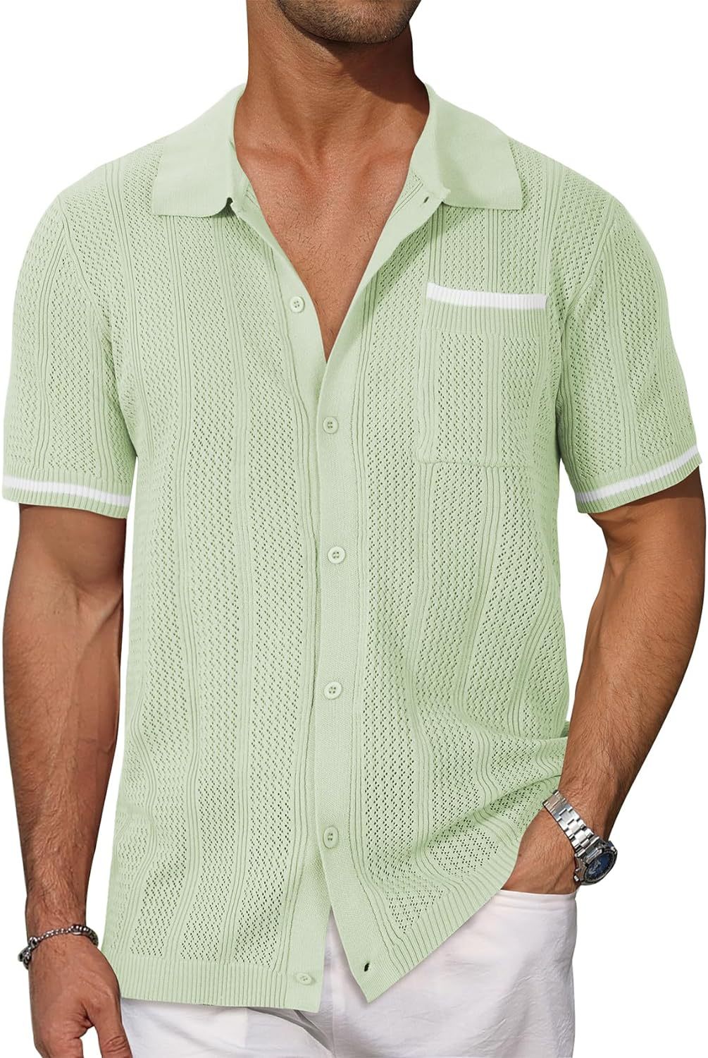Short-sleeved Shirt Pocket Hollow Breathable Cool Summer Men's Casual Jacket Cardigan | Luxury Home Accessories | Heulog Glow
