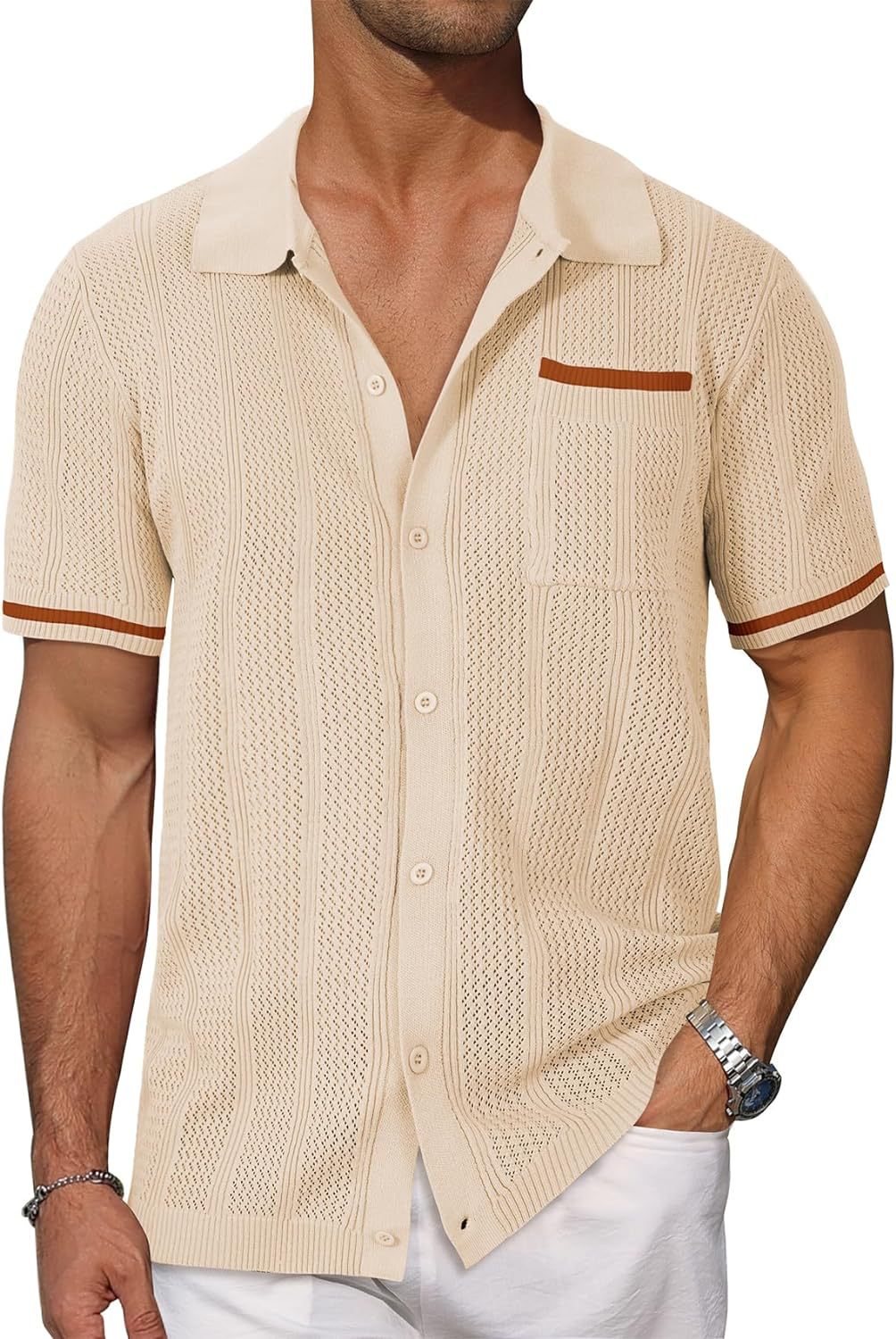 Short-sleeved Shirt Pocket Hollow Breathable Cool Summer Men's Casual Jacket Cardigan | Luxury Home Accessories | Heulog Glow