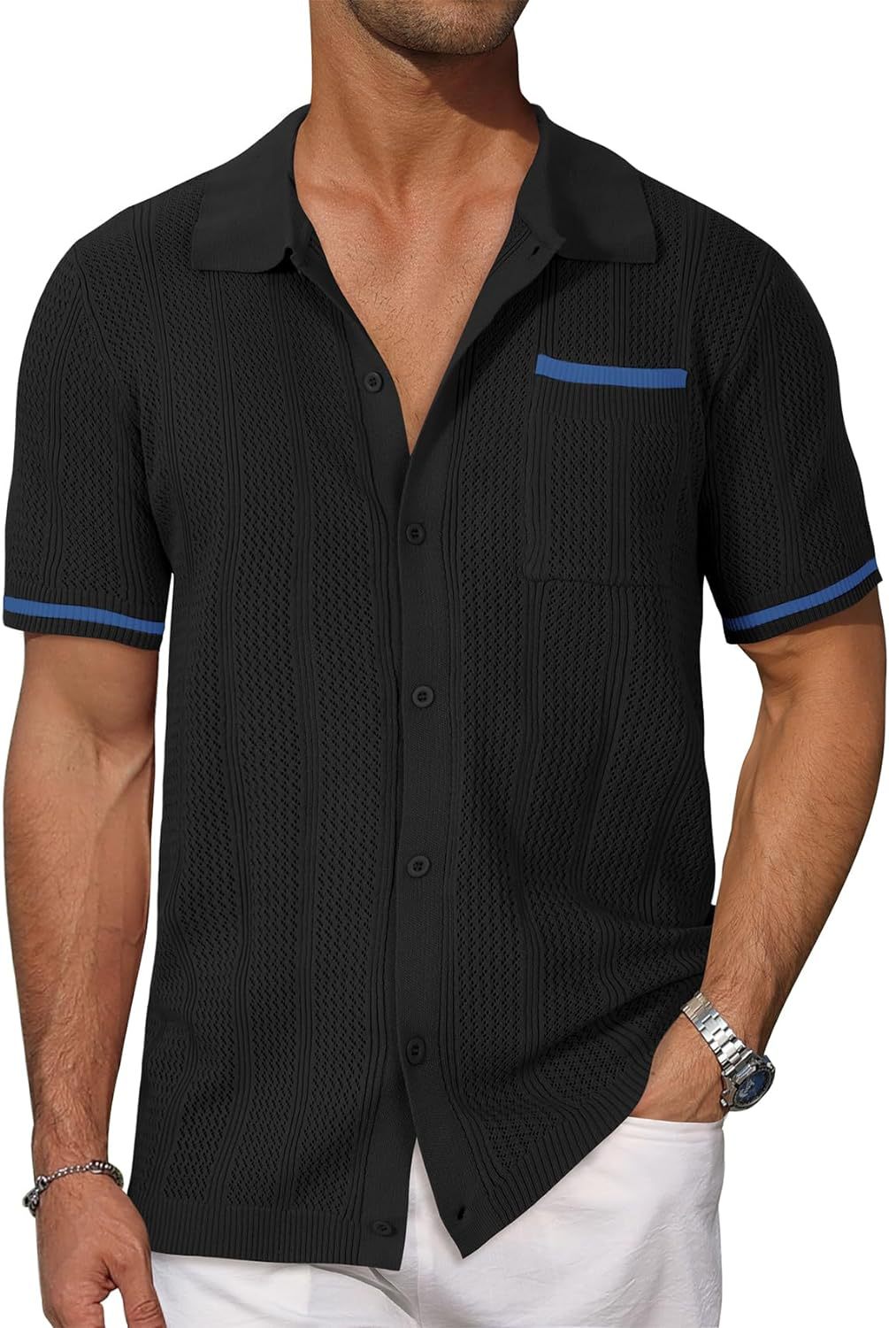 Short-sleeved Shirt Pocket Hollow Breathable Cool Summer Men's Casual Jacket Cardigan | Luxury Home Accessories | Heulog Glow
