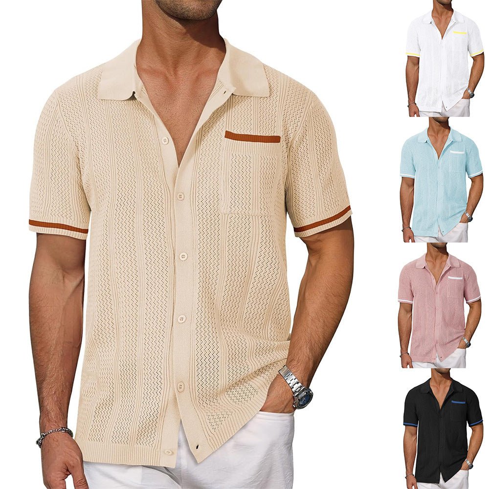Short-sleeved Shirt Pocket Hollow Breathable Cool Summer Men's Casual Jacket Cardigan | Luxury Home Accessories | Heulog Glow