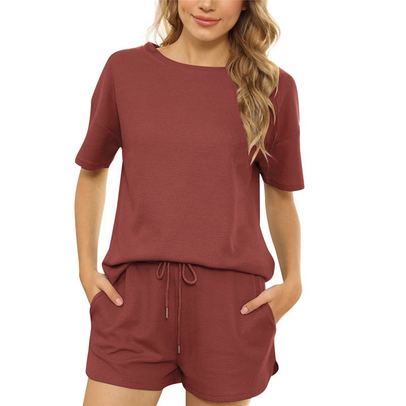Short-sleeved Two-piece Threaded Sports Round Neck Casual Home Wear | Luxury Home Accessories | Heulog Glow