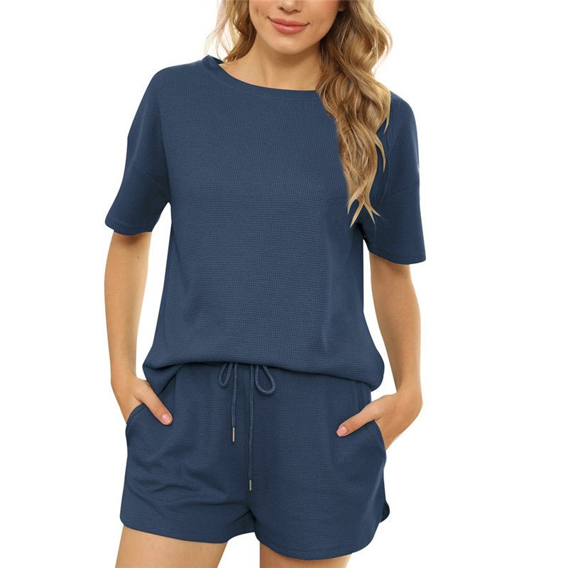 Short-sleeved Two-piece Threaded Sports Round Neck Casual Home Wear | Luxury Home Accessories | Heulog Glow