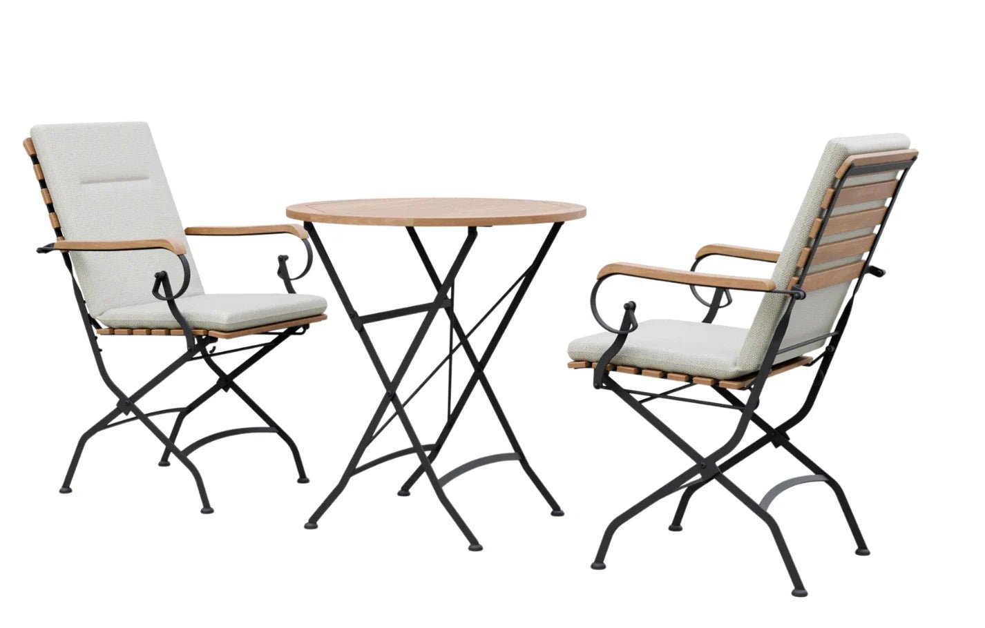 Sicily 2 Seater Teak and Wrought Iron Round 70cm Garden Dining Set | Luxury Home Accessories | Heulog Glow