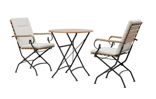 Sicily 2 Seater Teak and Wrought Iron Round 70cm Garden Dining Set | Luxury Home Accessories | Heulog Glow