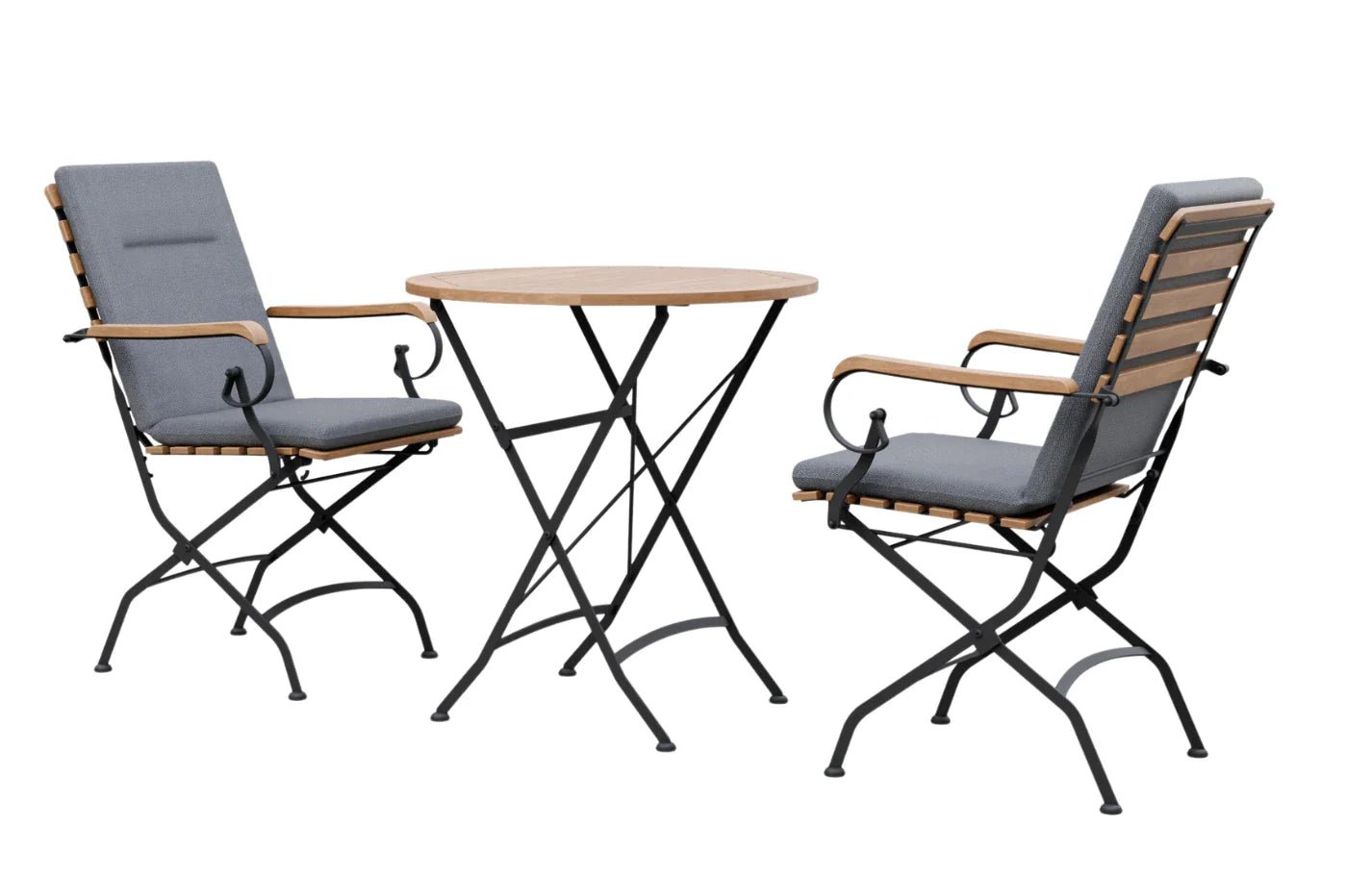 Sicily 2 Seater Teak and Wrought Iron Round 70cm Garden Dining Set | Luxury Home Accessories | Heulog Glow