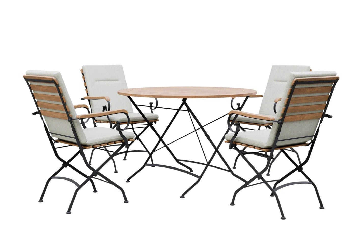 Sicily 4 Seater Teak and Wrought Iron Round 110cm Garden Dining Set | Luxury Home Accessories | Heulog Glow