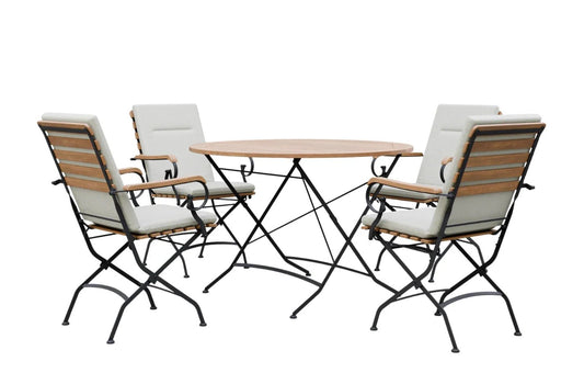 Sicily 4 Seater Teak and Wrought Iron Round 110cm Garden Dining Set | Luxury Home Accessories | Heulog Glow