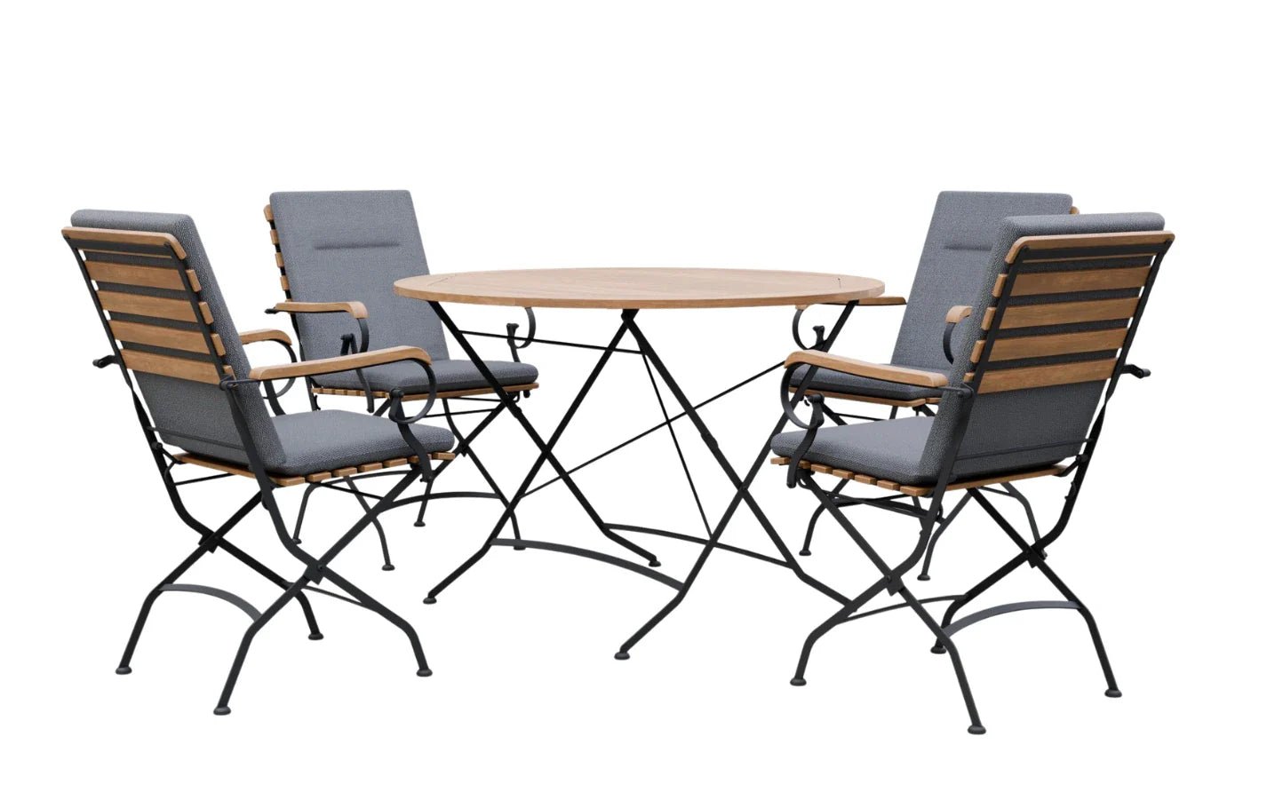 Sicily 4 Seater Teak and Wrought Iron Round 110cm Garden Dining Set | Luxury Home Accessories | Heulog Glow