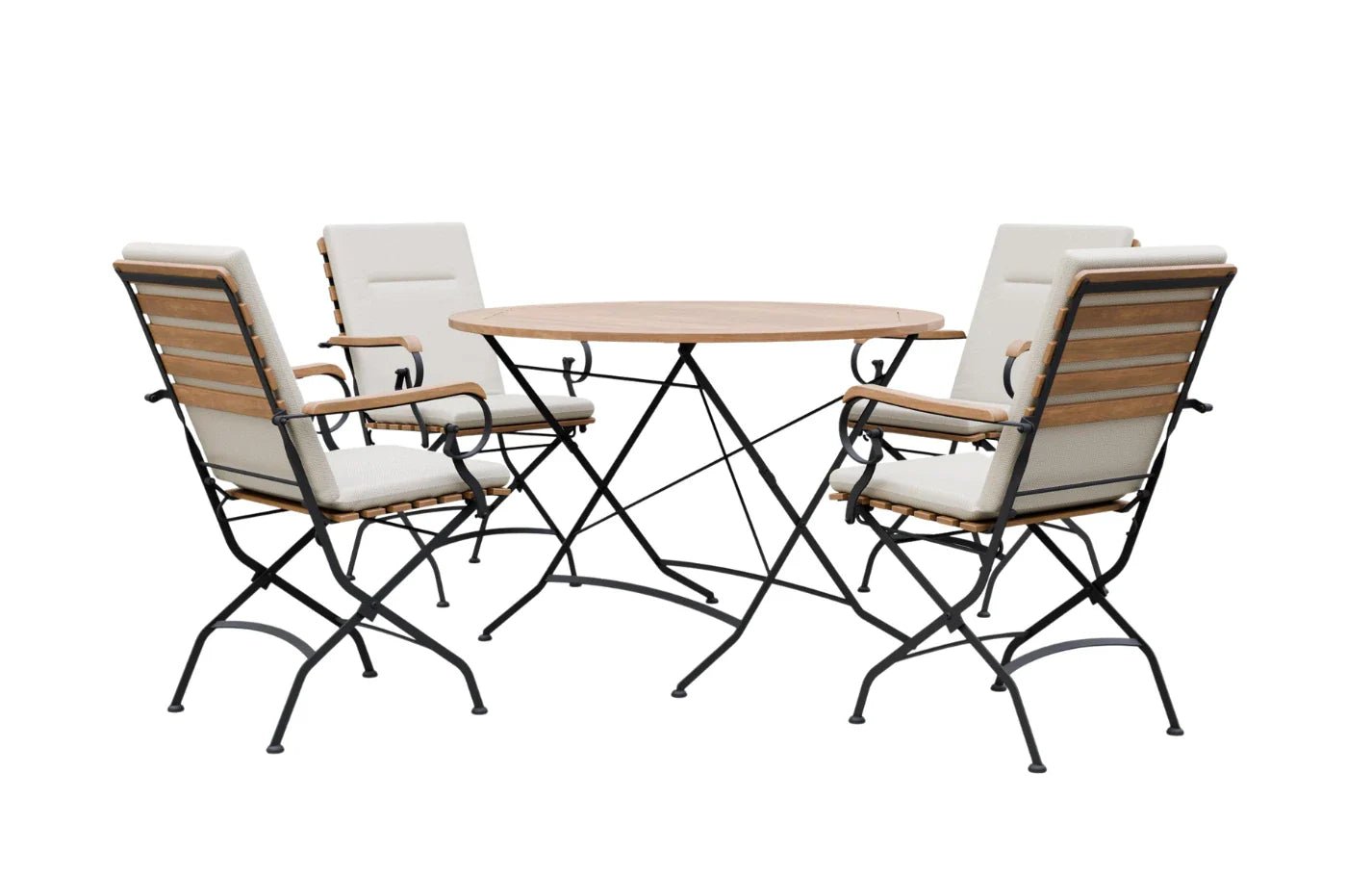 Sicily 4 Seater Teak and Wrought Iron Round 110cm Garden Dining Set | Luxury Home Accessories | Heulog Glow