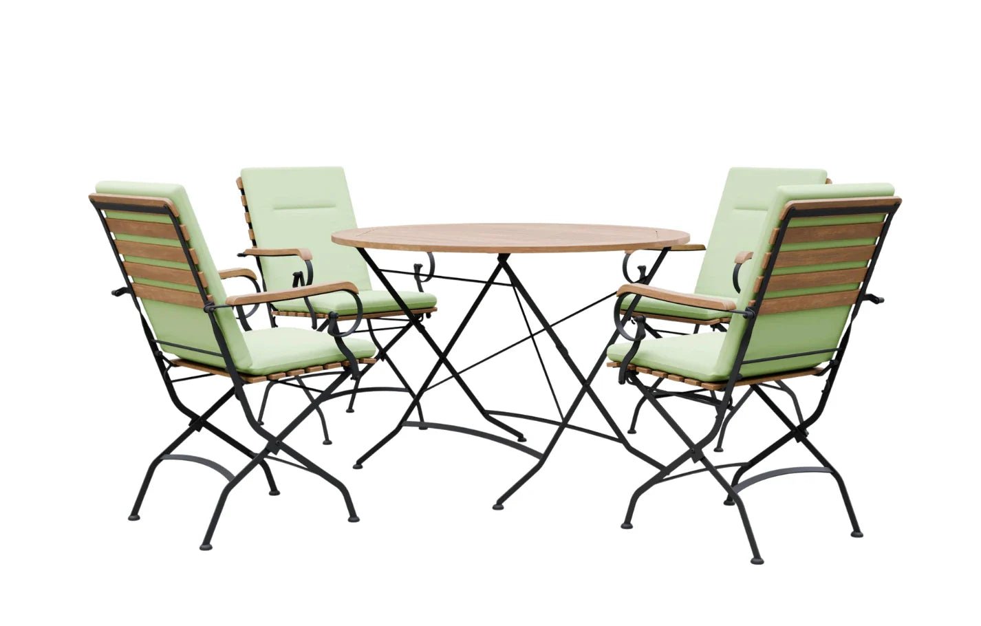Sicily 4 Seater Teak and Wrought Iron Round 110cm Garden Dining Set | Luxury Home Accessories | Heulog Glow