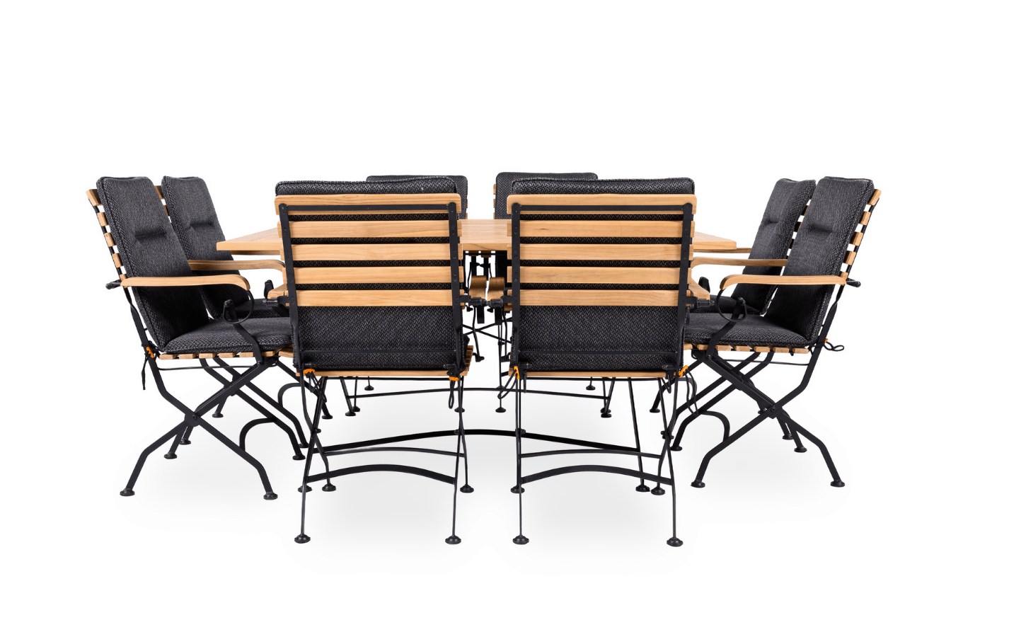 Sicily 8 Seater Teak and Wrought Iron Square 140cm Garden Dining Set | Luxury Home Accessories | Heulog Glow