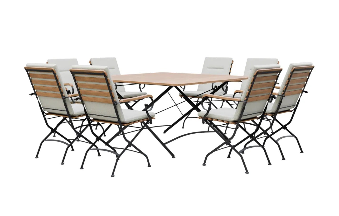 Sicily 8 Seater Teak and Wrought Iron Square 140cm Garden Dining Set | Luxury Home Accessories | Heulog Glow