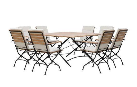 Sicily 8 Seater Teak and Wrought Iron Square 140cm Garden Dining Set | Luxury Home Accessories | Heulog Glow