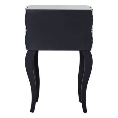 Silver Smoked 3D Geometric Glass Front 2-Drawer Bedside Table with Cut Glass Handles and Cabriole Legs | Soho | Luxury Home Accessories | Heulog Glow