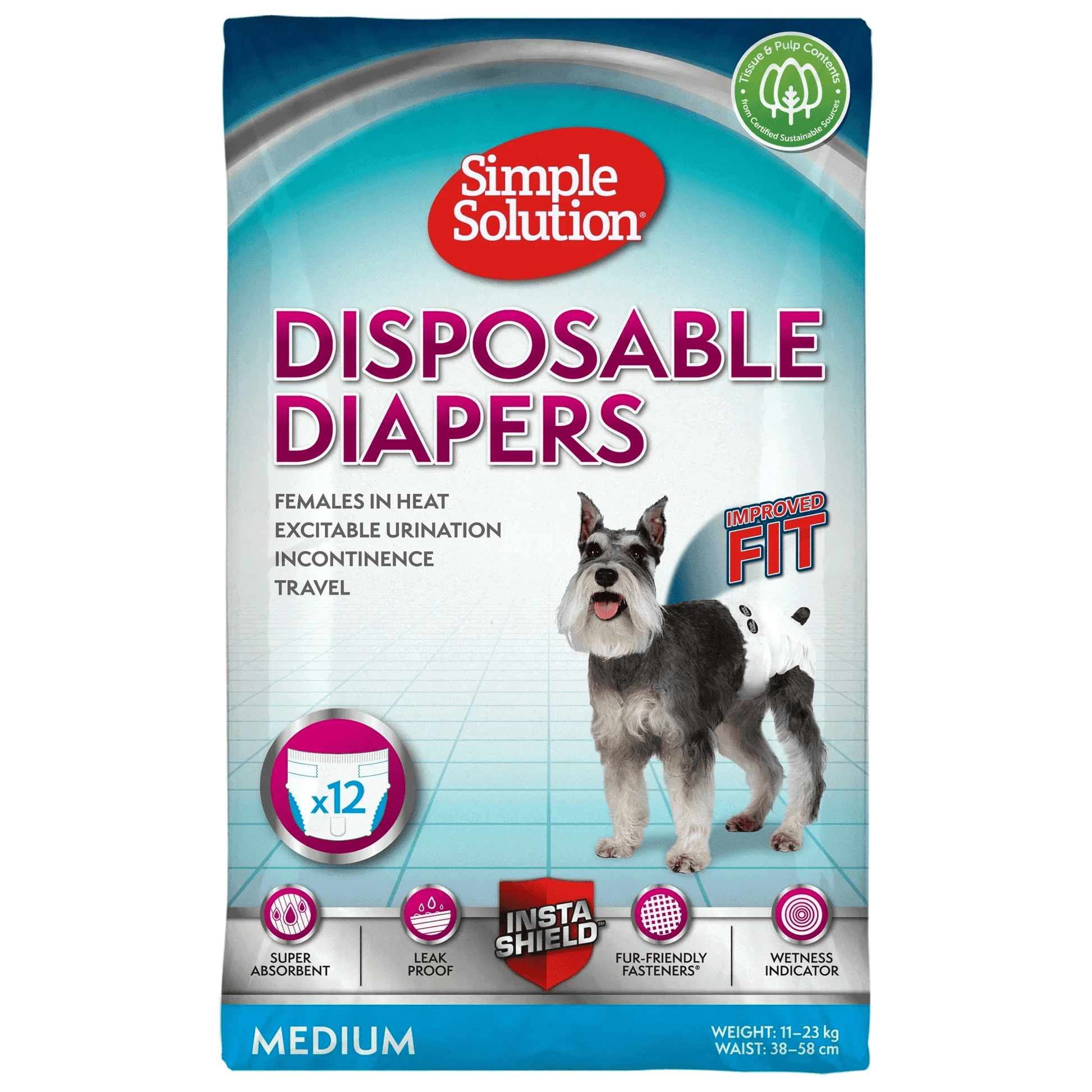Simple Solution Bitch Disposable Diapers x 12 - Medium | Luxury Home Accessories | Heulog Glow