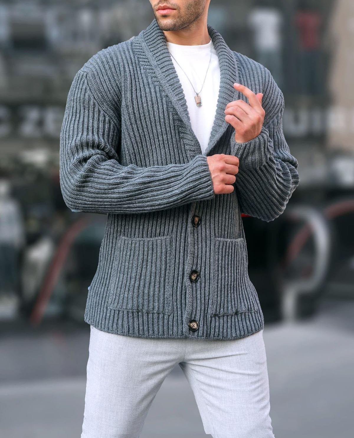Single-breasted Long Sleeve Lapel Sweater Men's Clothing | Luxury Home Accessories | Heulog Glow