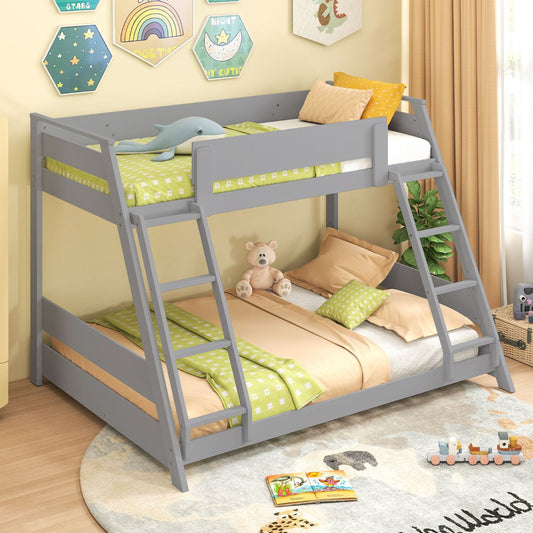 Single Over Double Bunk Bed with Ladders and Safety Guardrails-Grey