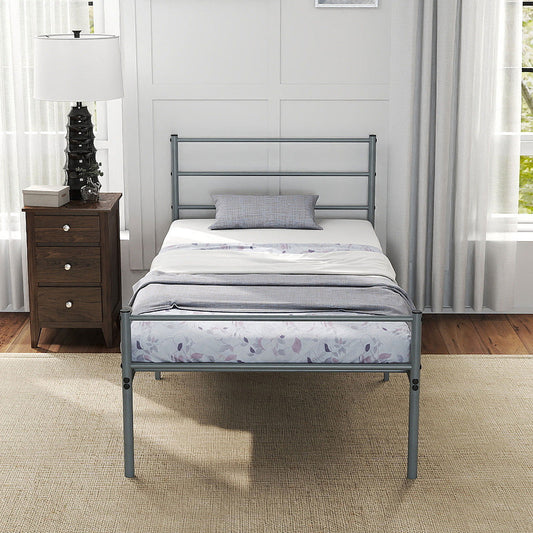 Single Size Modern Bed Frame with Metal Slat Support-Silver