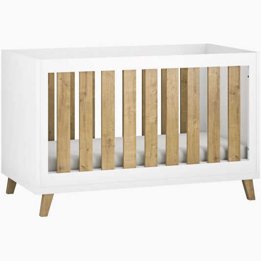 Little Acorns Siriana 3 Piece Nursery Furniture Set with Cot Bed, Dresser and Wardrobe - White & Oak