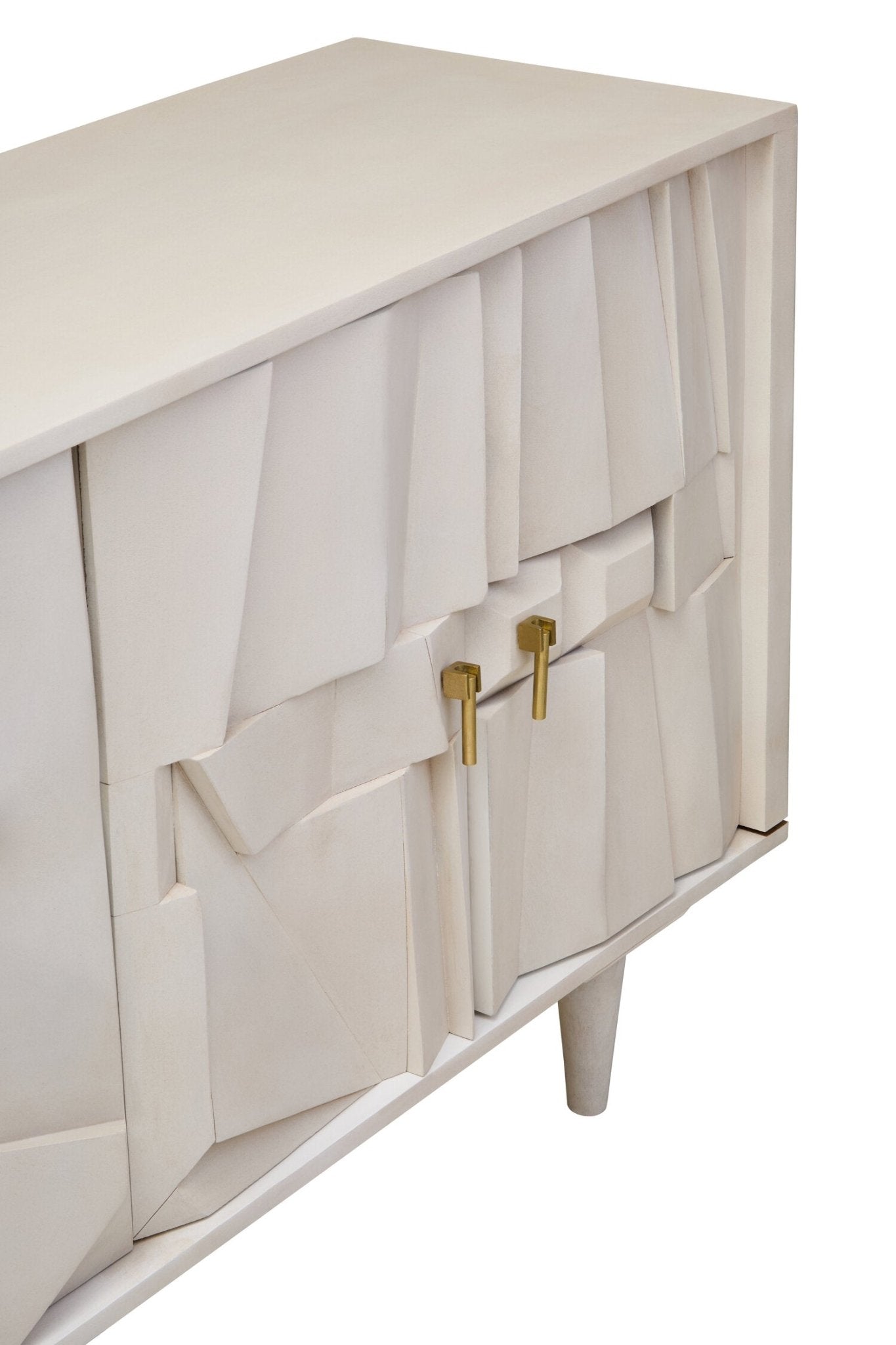 Sita Four Door Whitewash Mango Wood Abstract Sideboard | Luxury Home Accessories | Heulog Glow