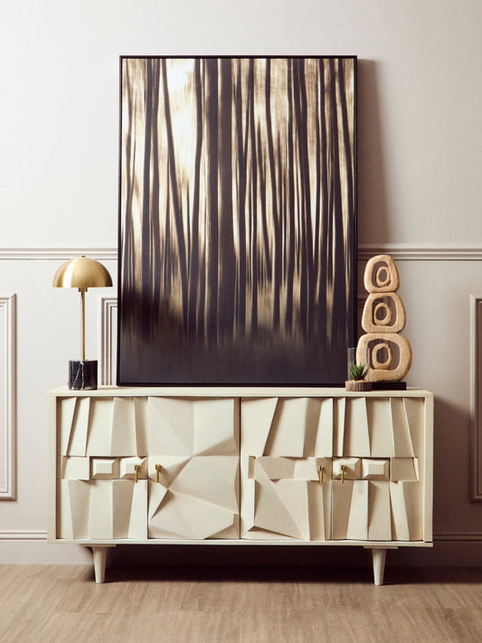 Sita Four Door Whitewash Mango Wood Abstract Sideboard | Luxury Home Accessories | Heulog Glow