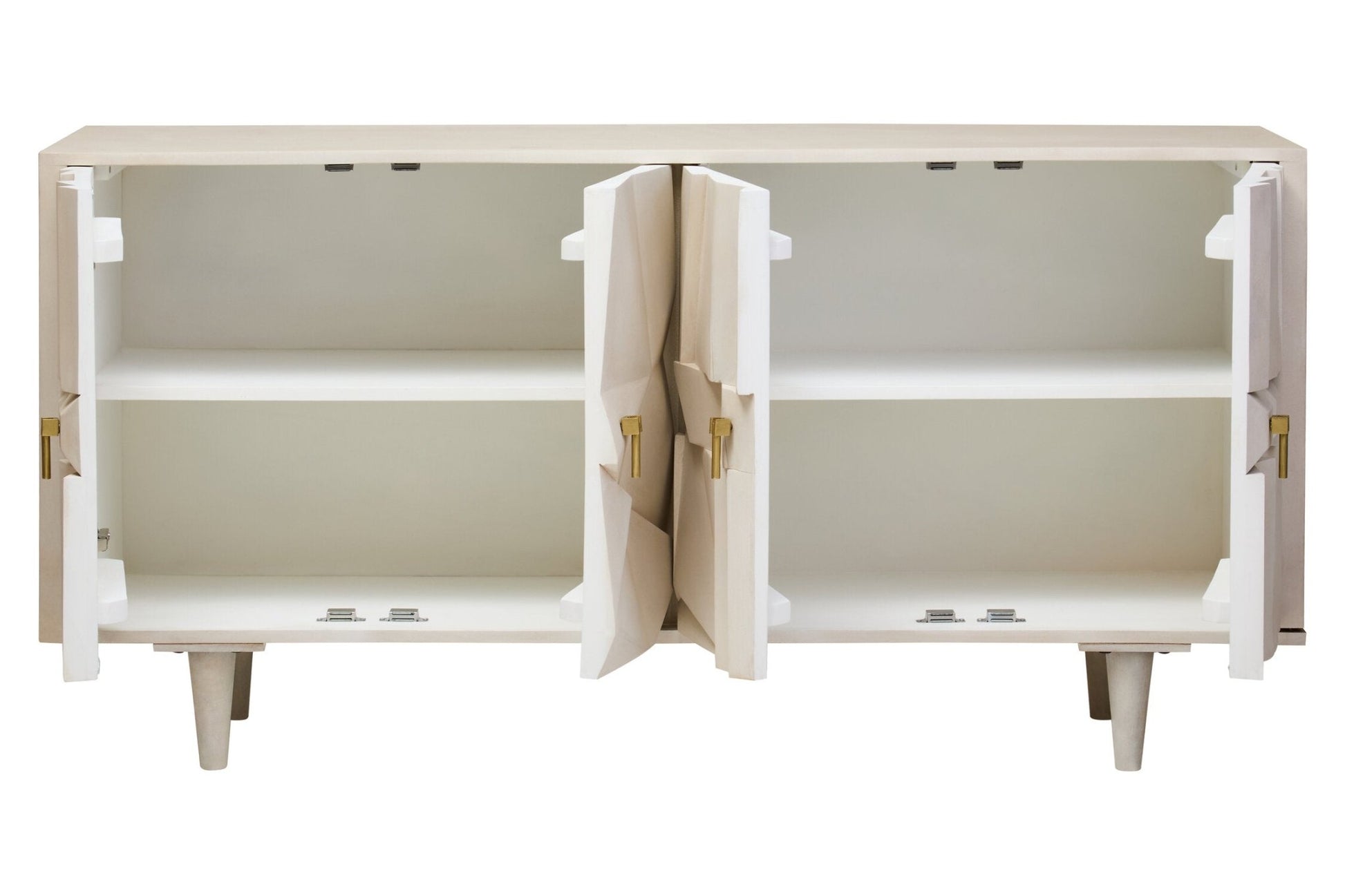 Sita Four Door Whitewash Mango Wood Abstract Sideboard | Luxury Home Accessories | Heulog Glow