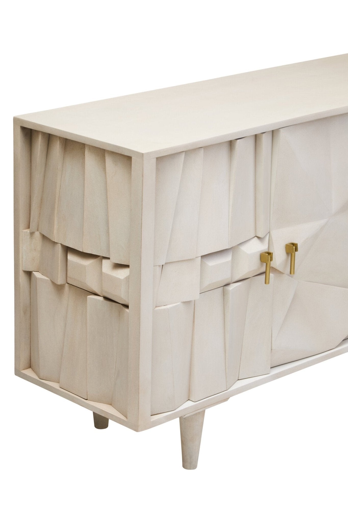 Sita Four Door Whitewash Mango Wood Abstract Sideboard | Luxury Home Accessories | Heulog Glow