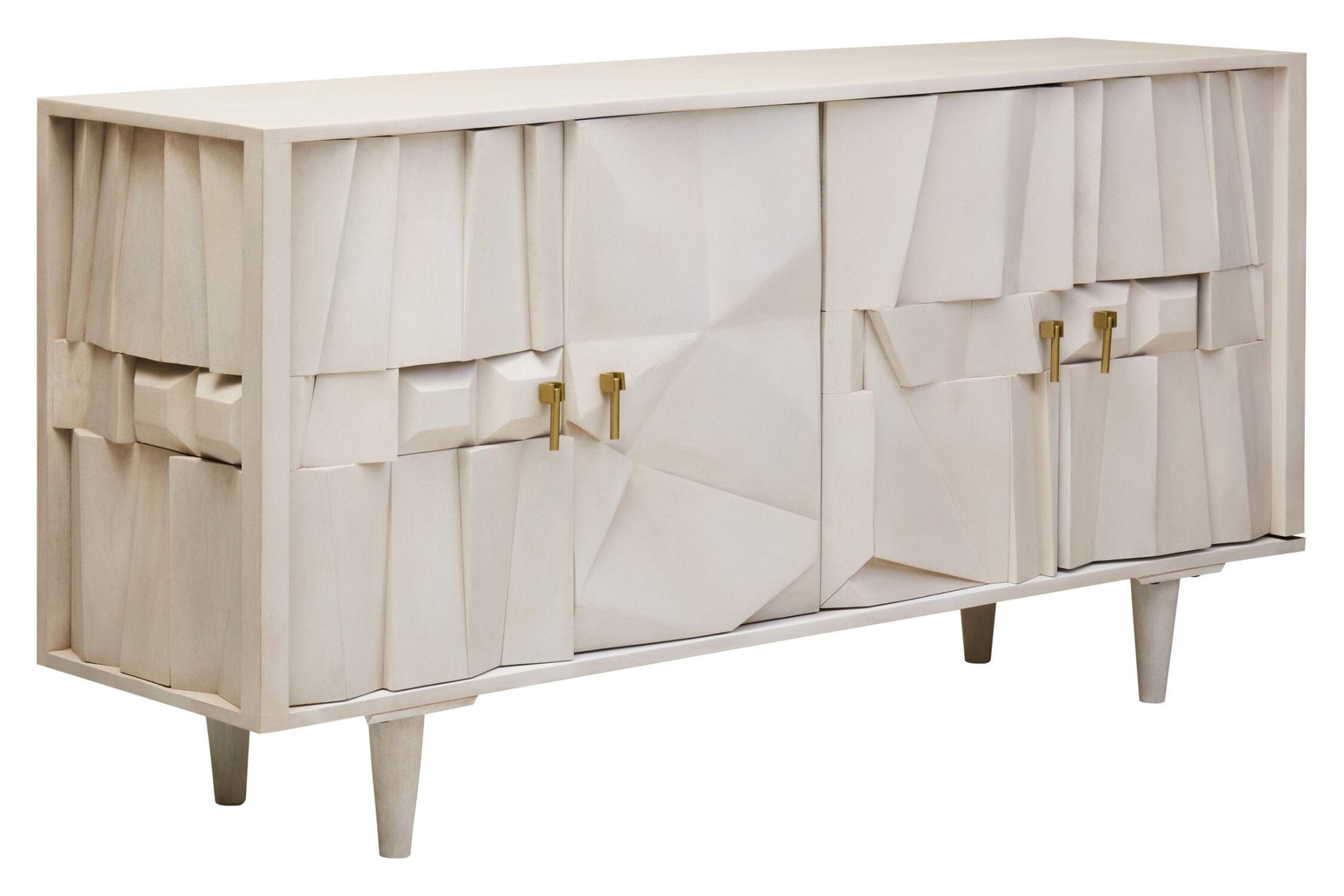 Sita Four Door Whitewash Mango Wood Abstract Sideboard | Luxury Home Accessories | Heulog Glow