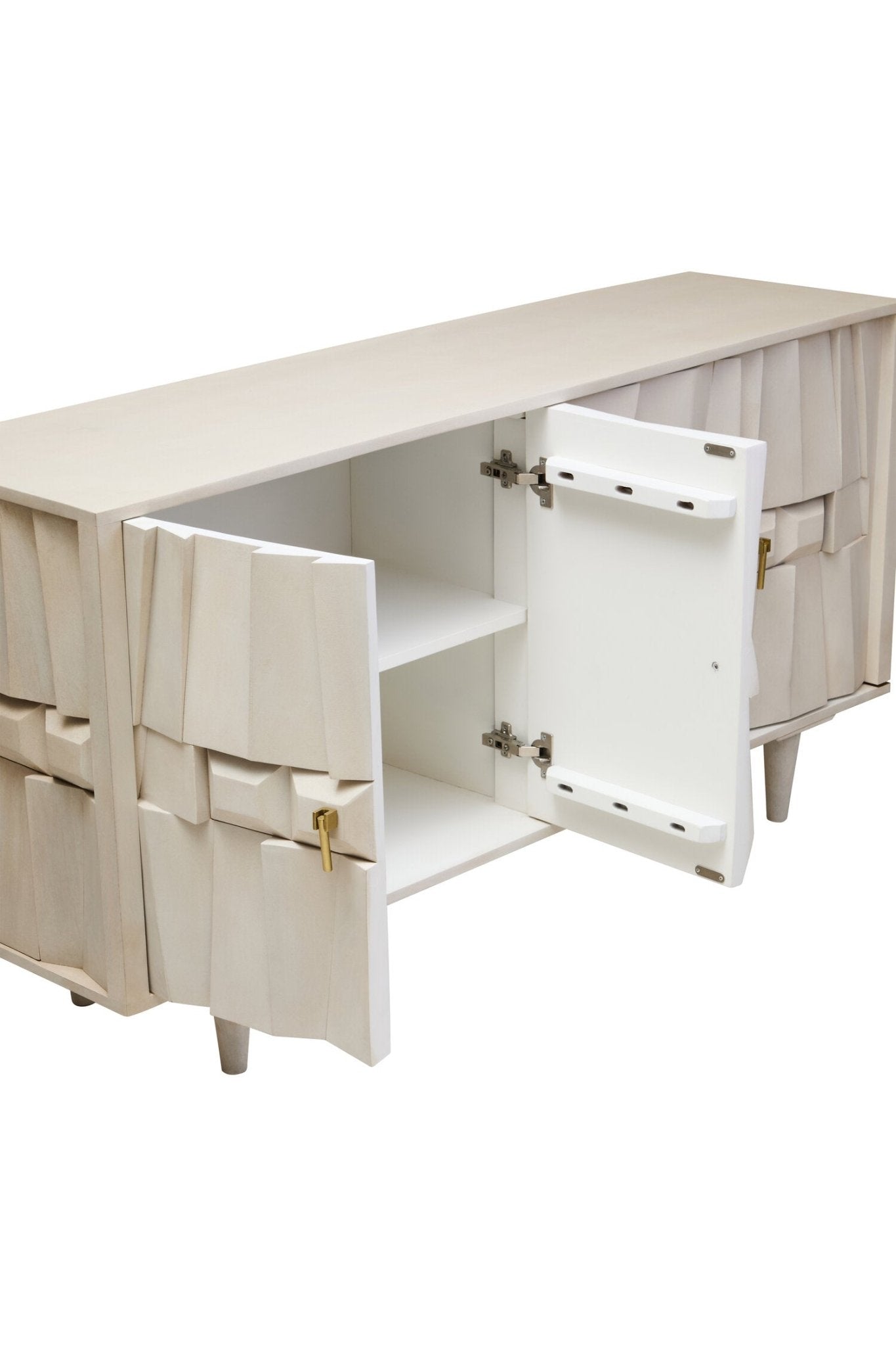 Sita Four Door Whitewash Mango Wood Abstract Sideboard | Luxury Home Accessories | Heulog Glow
