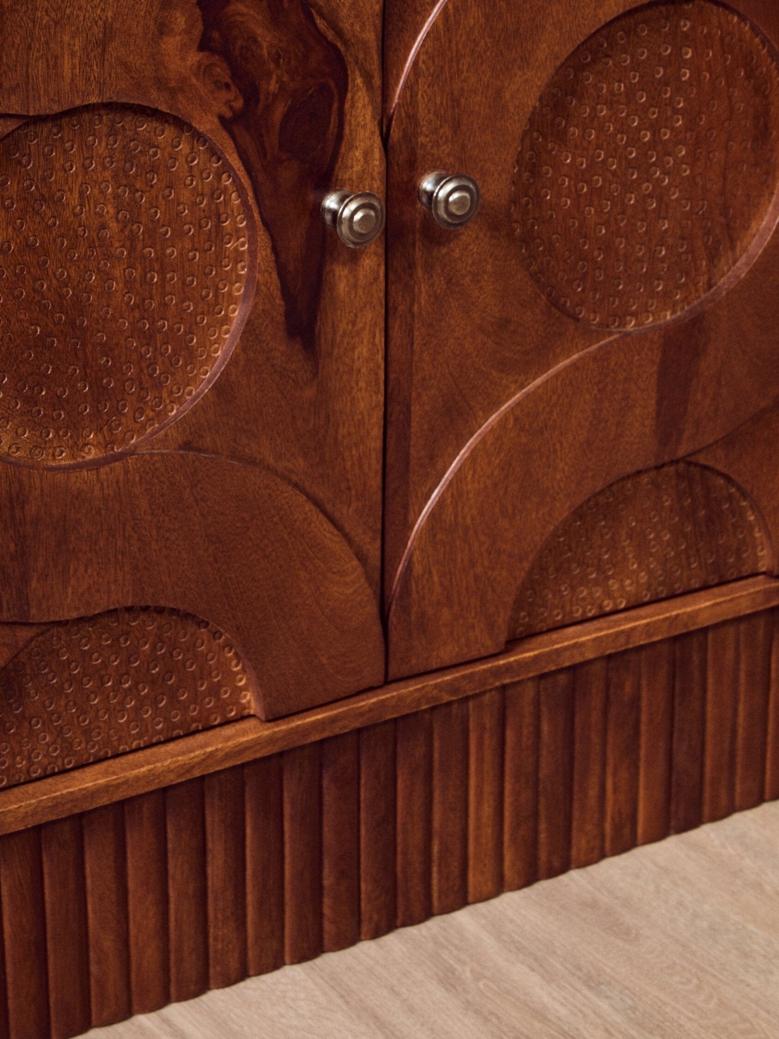 Siva Four Door Mango Wood Hammered Sideboard | Luxury Home Accessories | Heulog Glow