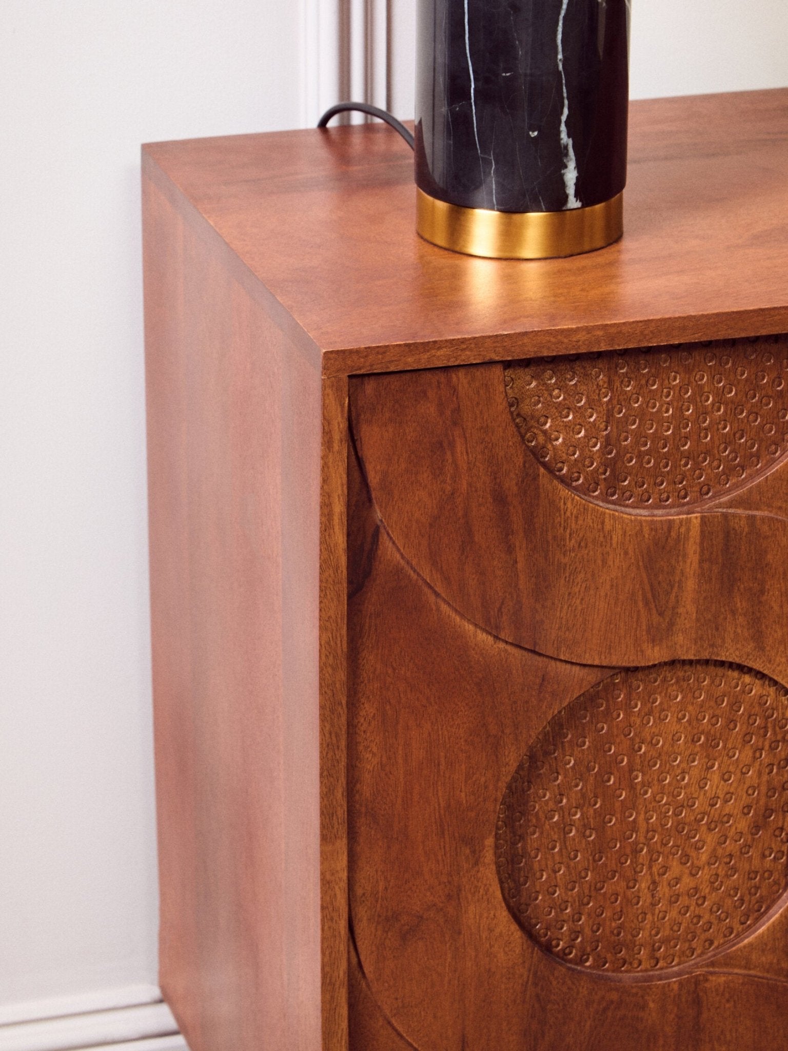Siva Four Door Mango Wood Hammered Sideboard | Luxury Home Accessories | Heulog Glow
