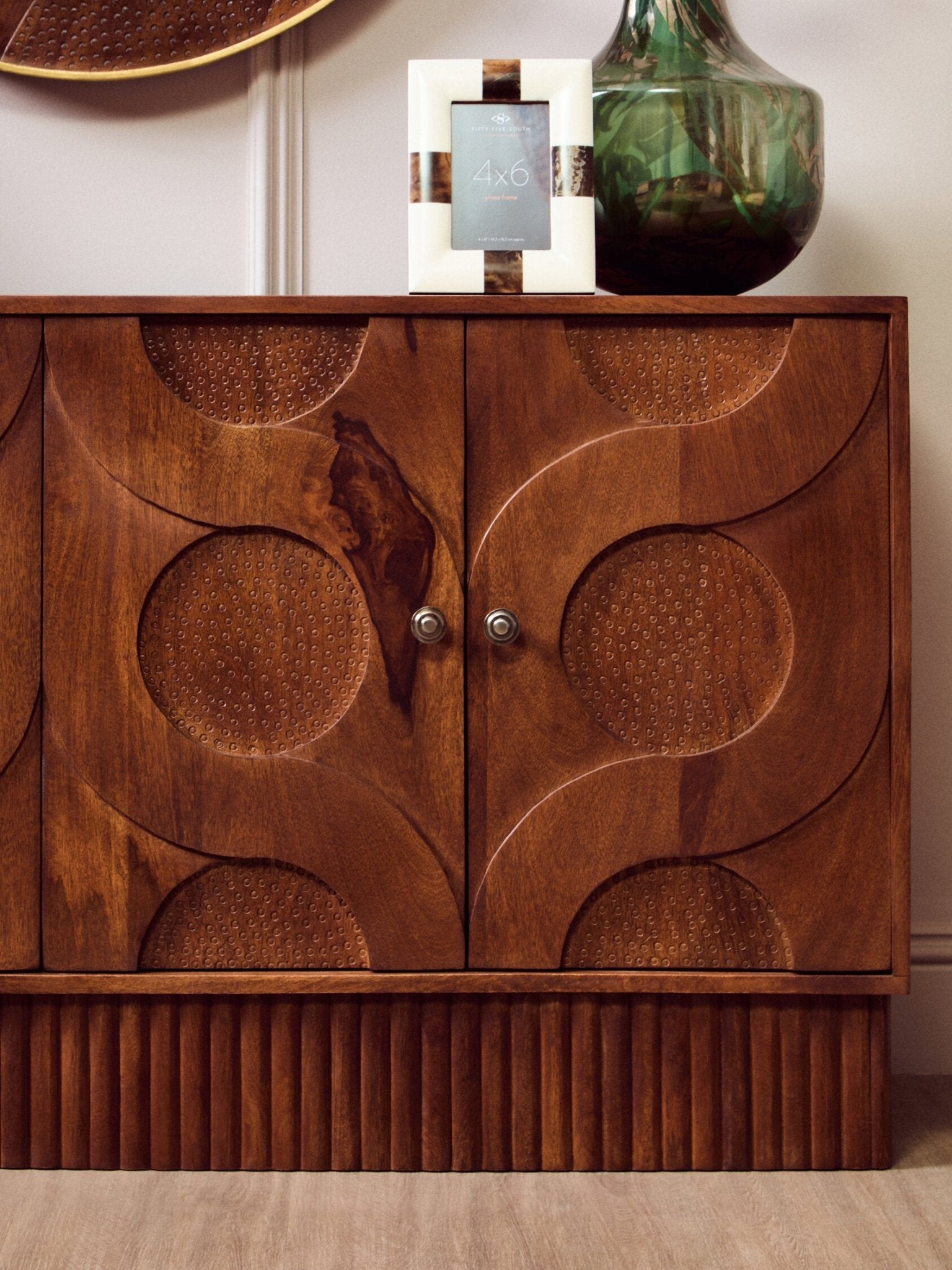 Siva Four Door Mango Wood Hammered Sideboard | Luxury Home Accessories | Heulog Glow