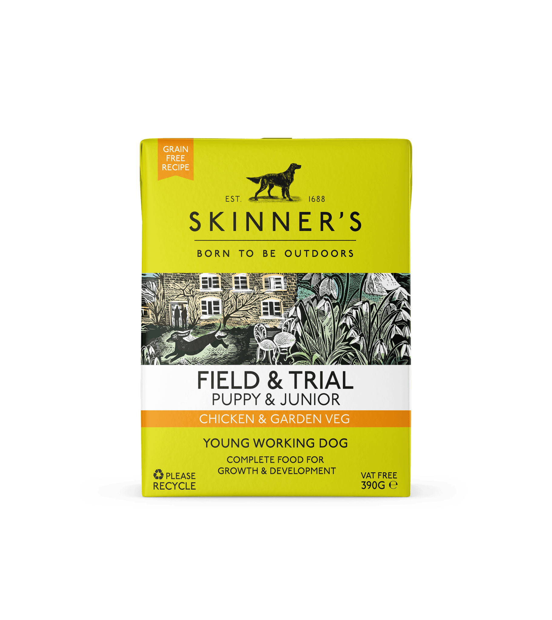 Skinners Field & Trial Puppy & Junior Chicken & Garden Veg GF 18 x 390g | Luxury Home Accessories | Heulog Glow