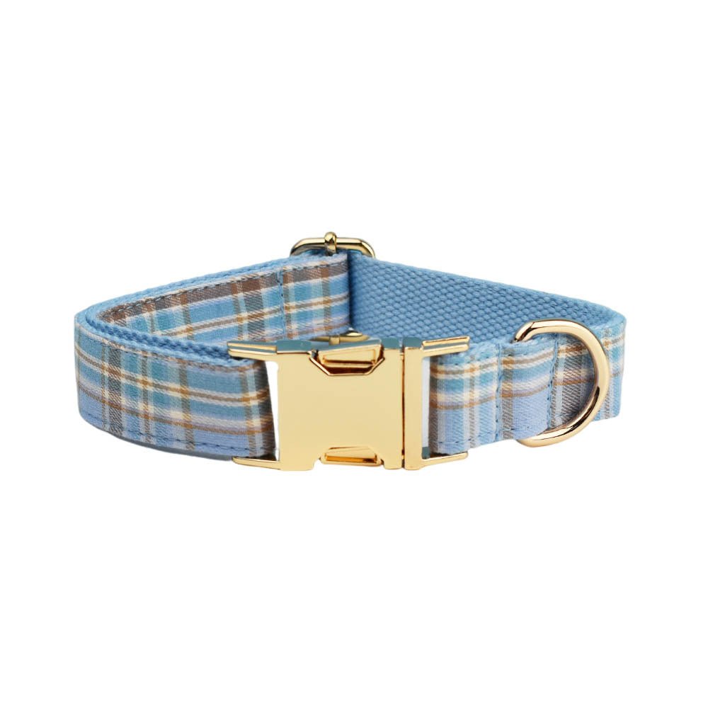 Sky Blue Grid Forest Series Dog Collar Traction Rope | Luxury Home Accessories | Heulog Glow