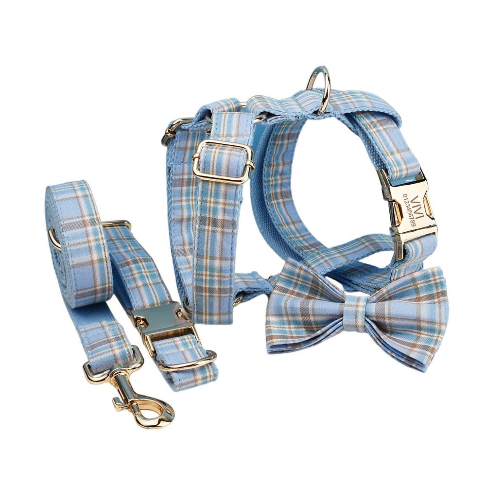 Sky Blue Grid Forest Series Dog Collar Traction Rope | Luxury Home Accessories | Heulog Glow
