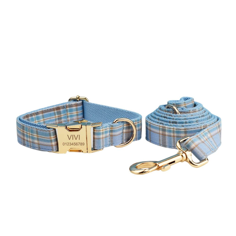 Sky Blue Grid Forest Series Dog Collar Traction Rope | Luxury Home Accessories | Heulog Glow