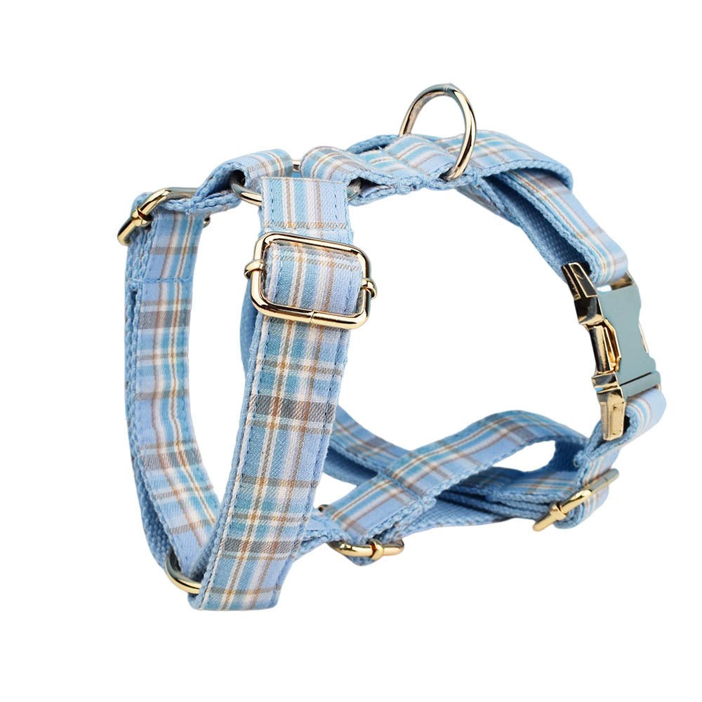 Sky Blue Grid Forest Series Dog Collar Traction Rope | Luxury Home Accessories | Heulog Glow