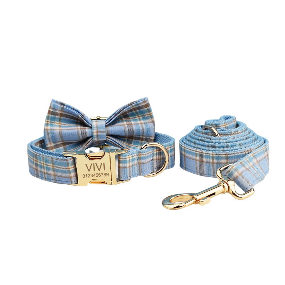 Sky Blue Grid Forest Series Dog Collar Traction Rope | Luxury Home Accessories | Heulog Glow