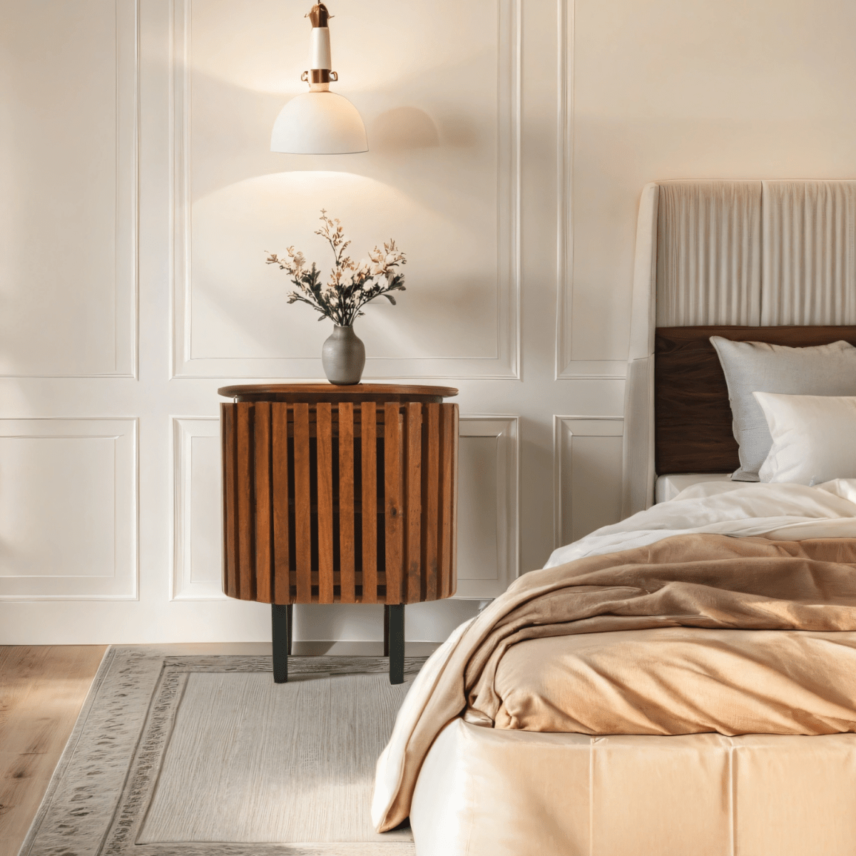 Slatted Mango Wood Bedside Table | Luxury Home Accessories | Heulog Glow